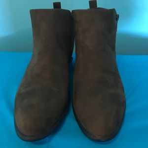 Khaki green suede ankle boots with zipper on sides